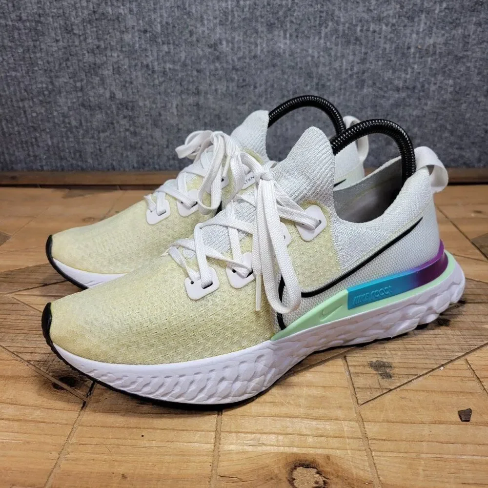 Nike React Infinity Run Flyknit Mens Shoes 8 White Black Green Knit Sneakers - Picture 2 of 12